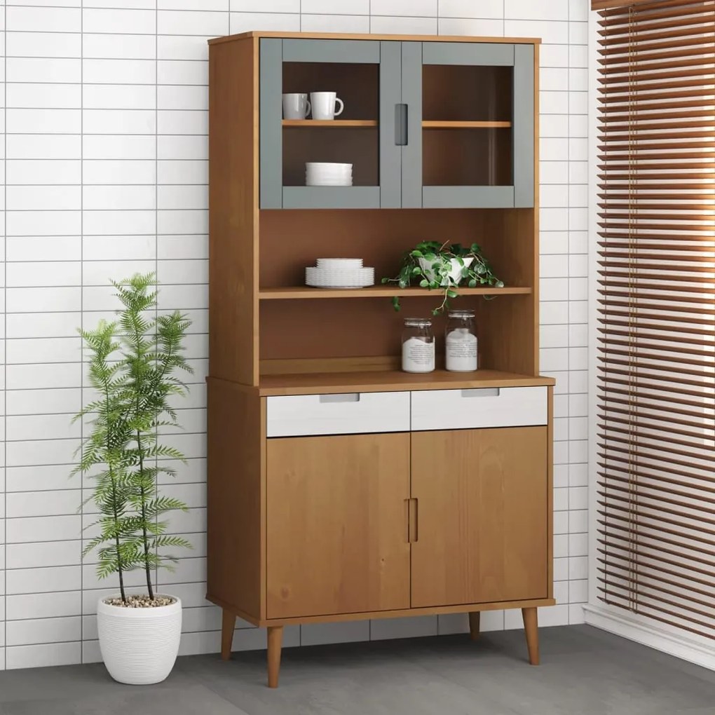 350549 vidaXL Armário alto MOLDE 90x35x100 cm pinho maciço castanho