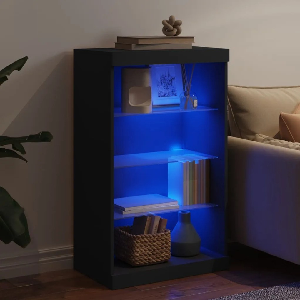 Aparador com luzes LED 60,5x37x100 cm preto