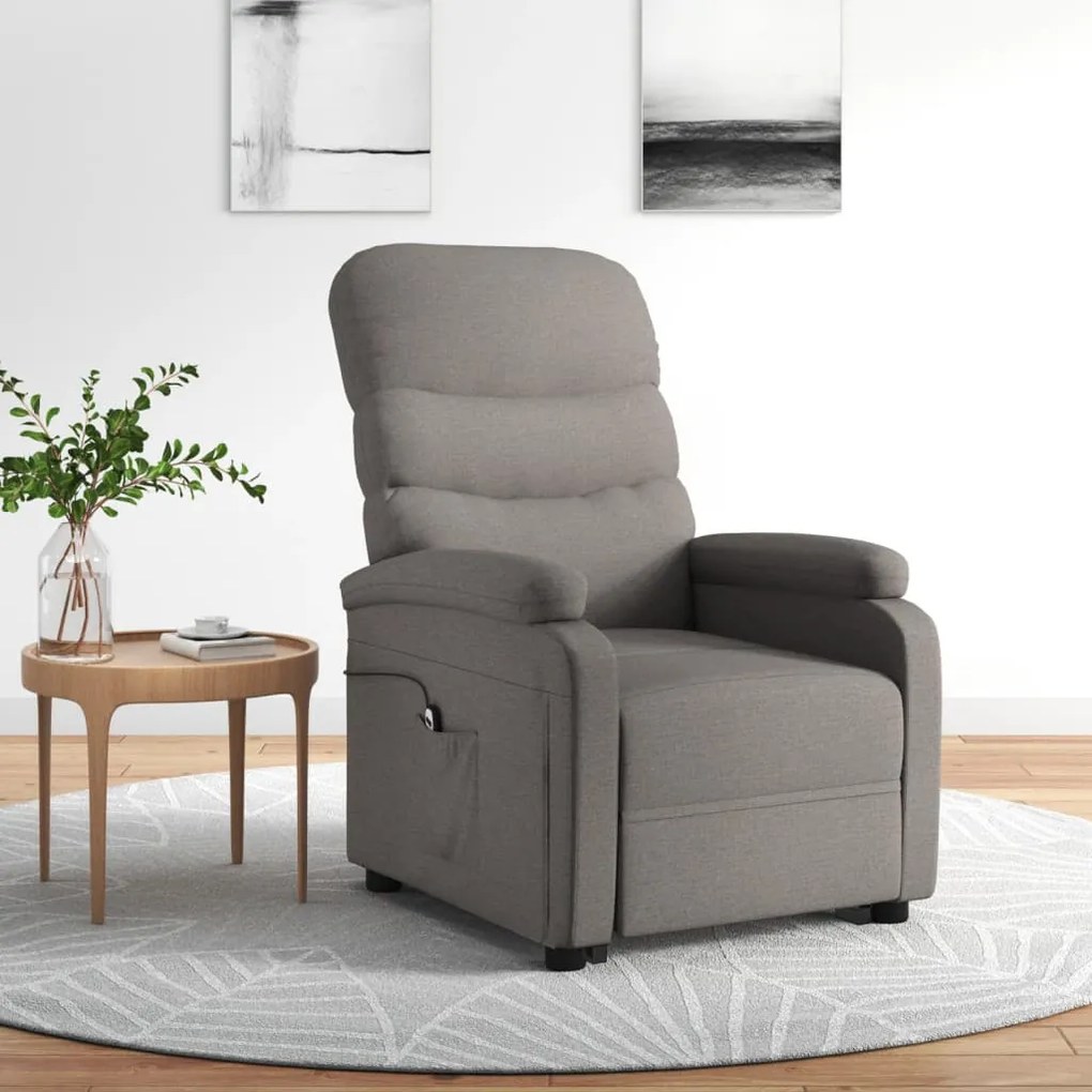vidaXL Poltrona elevatória tecido cinzento-acastanhado