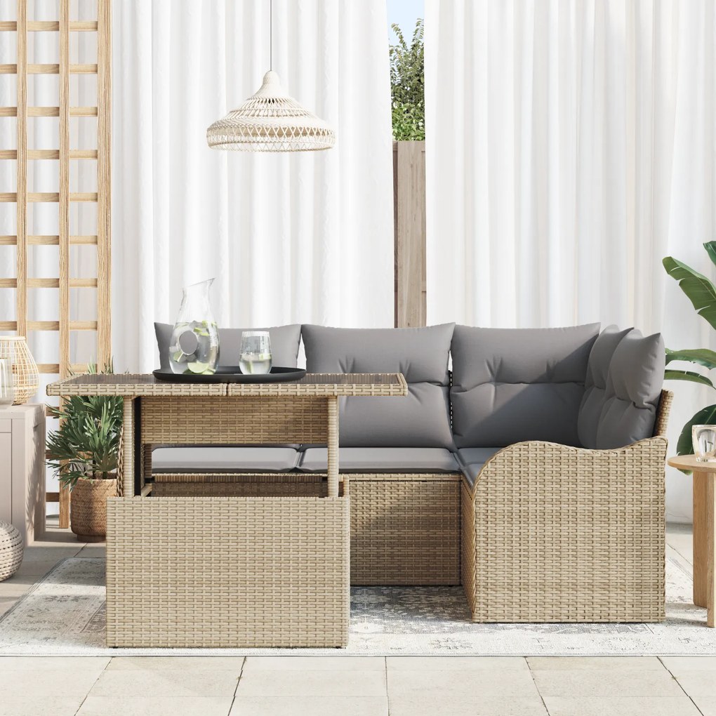 Conjunto de Sofá de Jardim vidaXL de 5 Peças com Almofadas Bege Poli R