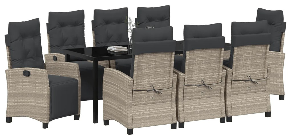 Conjunto de Jantar de Jardim 9 Peças Cinza Claro Rattan Poliéster