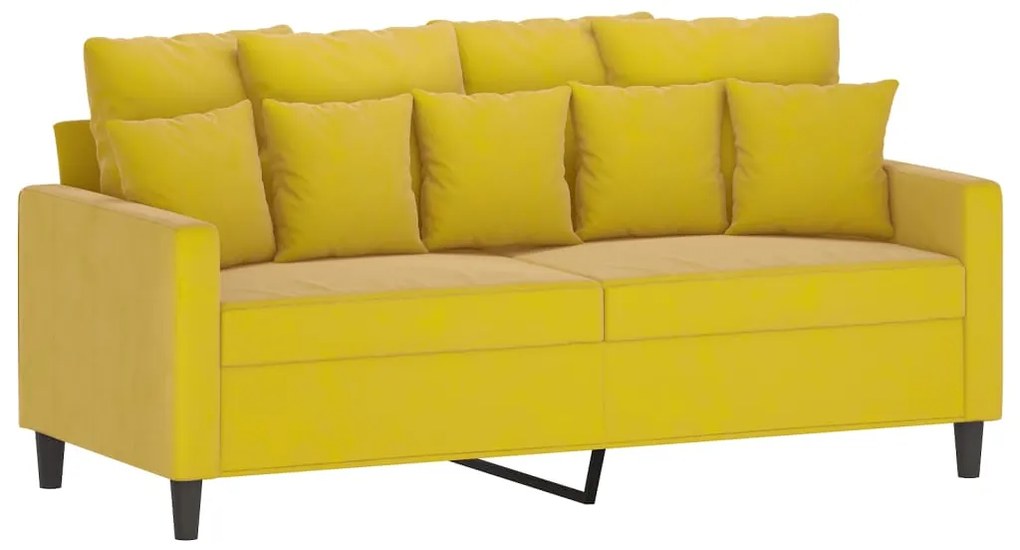 3 pcs conjunto de sofás com almofadões veludo amarelo