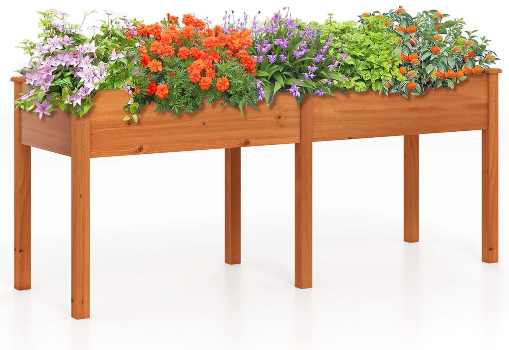 Canteiro elevado para jardim externo de madeira de abeto com painel divisor e furos de drenagem - natural