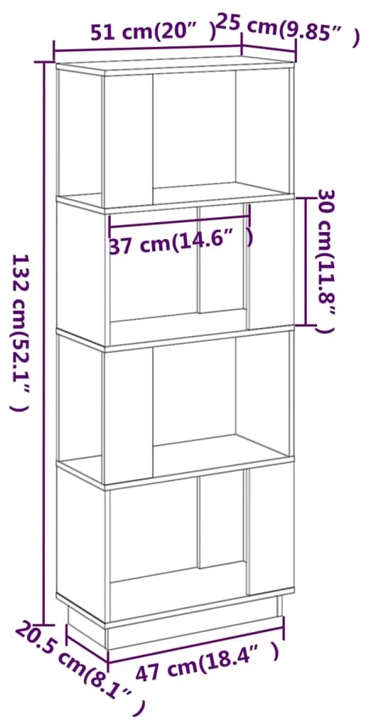 Estante/divisória 51x25x132 cm pinho maciço castanho mel