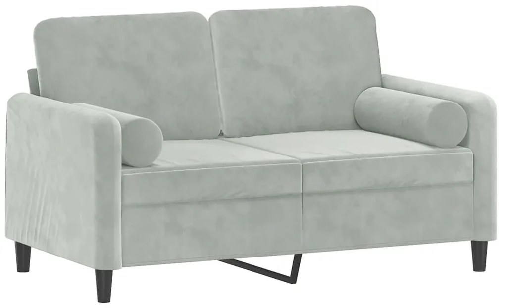 Sofá 2 lugares + almofadas decorativas 120cm veludo cinza-claro