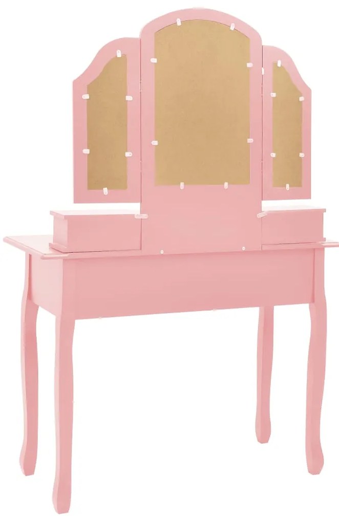 Conjunto toucador c/ banco 100x40x146cm madeira paulownia rosa