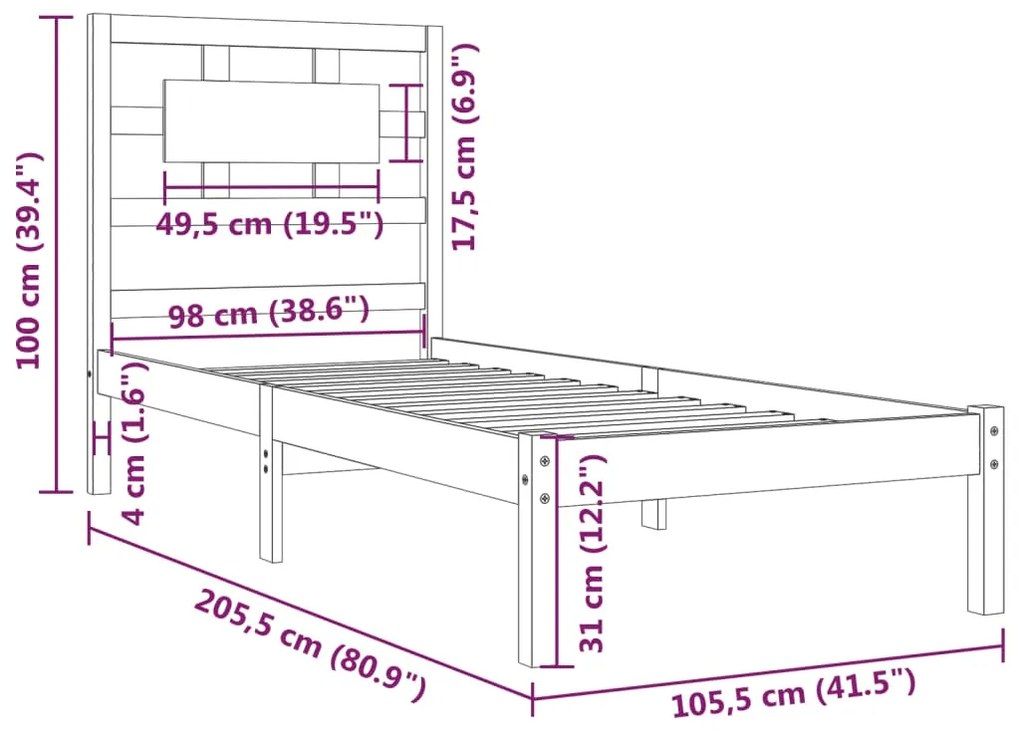 Estrutura de cama 100x200 cm pinho maciço castanho mel