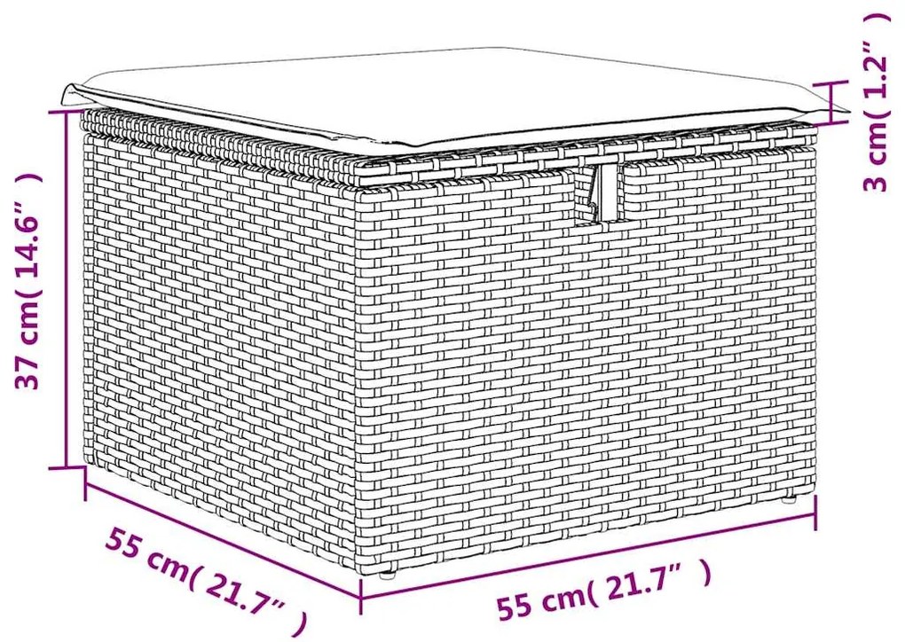 2 pcs conjunto sofás jardim almofadões vime PE/acácia cinzento