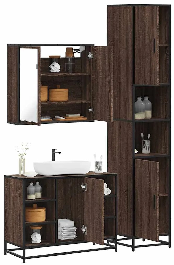 vidaXL 3 pcs conj. móveis WC derivados madeira cor carvalho castanho