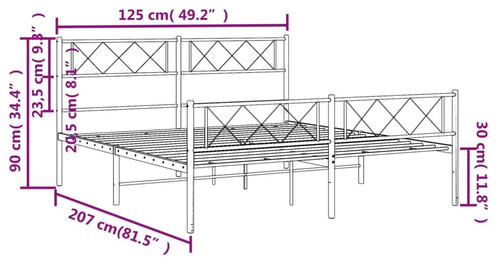 Estrutura de cama com cabeceira e pés 120x200 cm metal branco