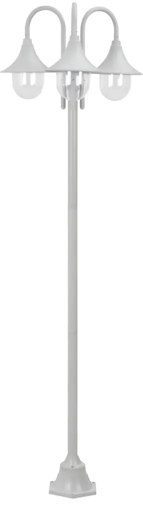 Candeeiro de pé p/ jardim c/ 3 braços E27 220cm alumínio branco