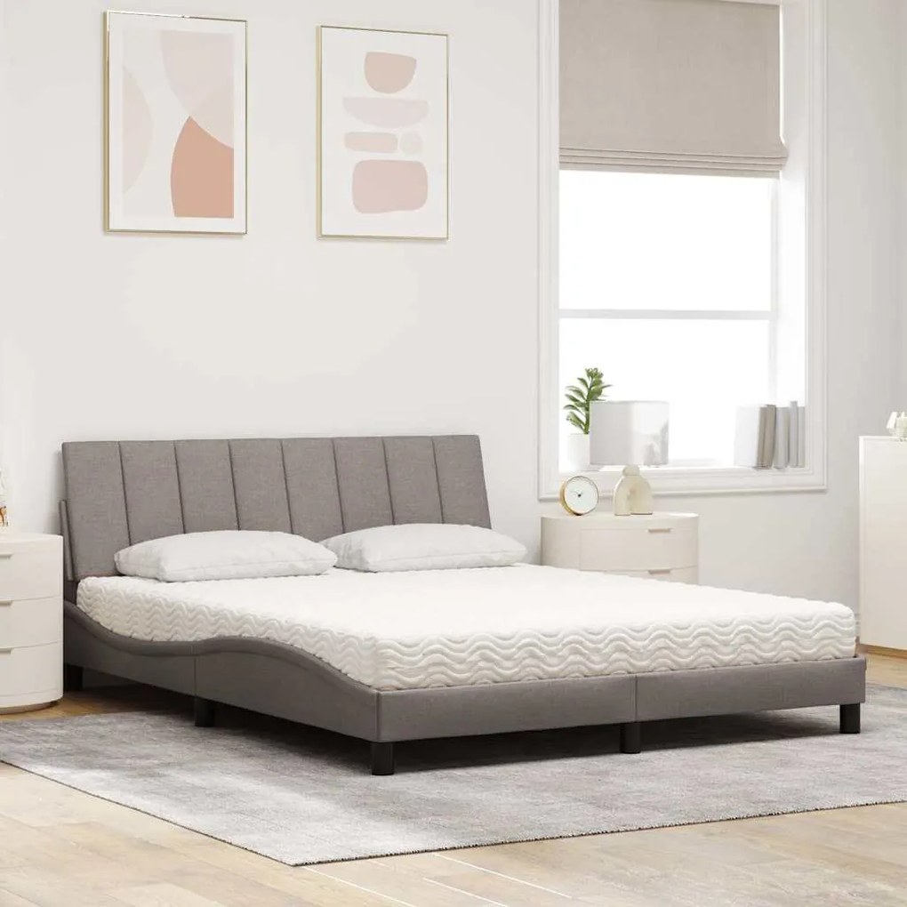 Cama com colchão 160x200 cm tecido castanho-acinzentado