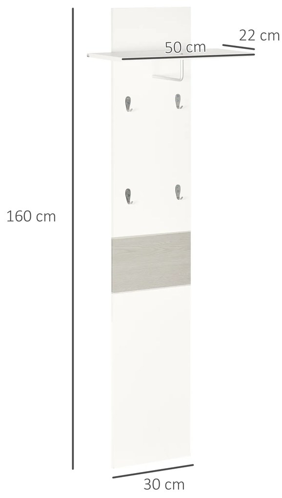 Móvel Cabide de Entrada com 4 Ganchos Cabide de Parede com Barra Suspensa de Alumínio 50x23,5x60cm Branco e Cinza