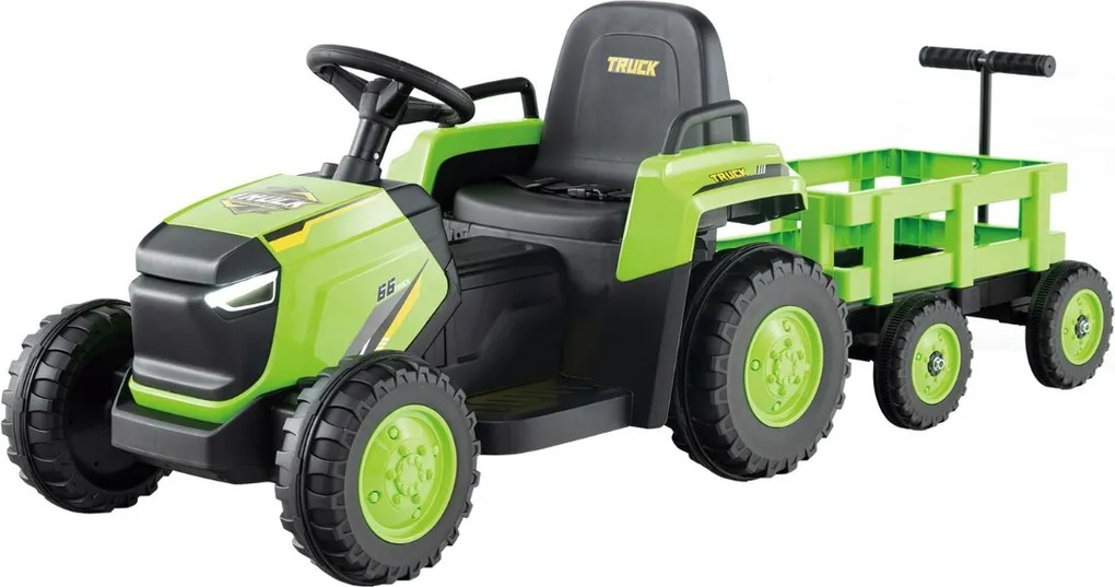 Trator Elétrico para crianças de 12V com Reboque Desmontável Comando à Distância Faróis LED Buzina Música Arranque Verde