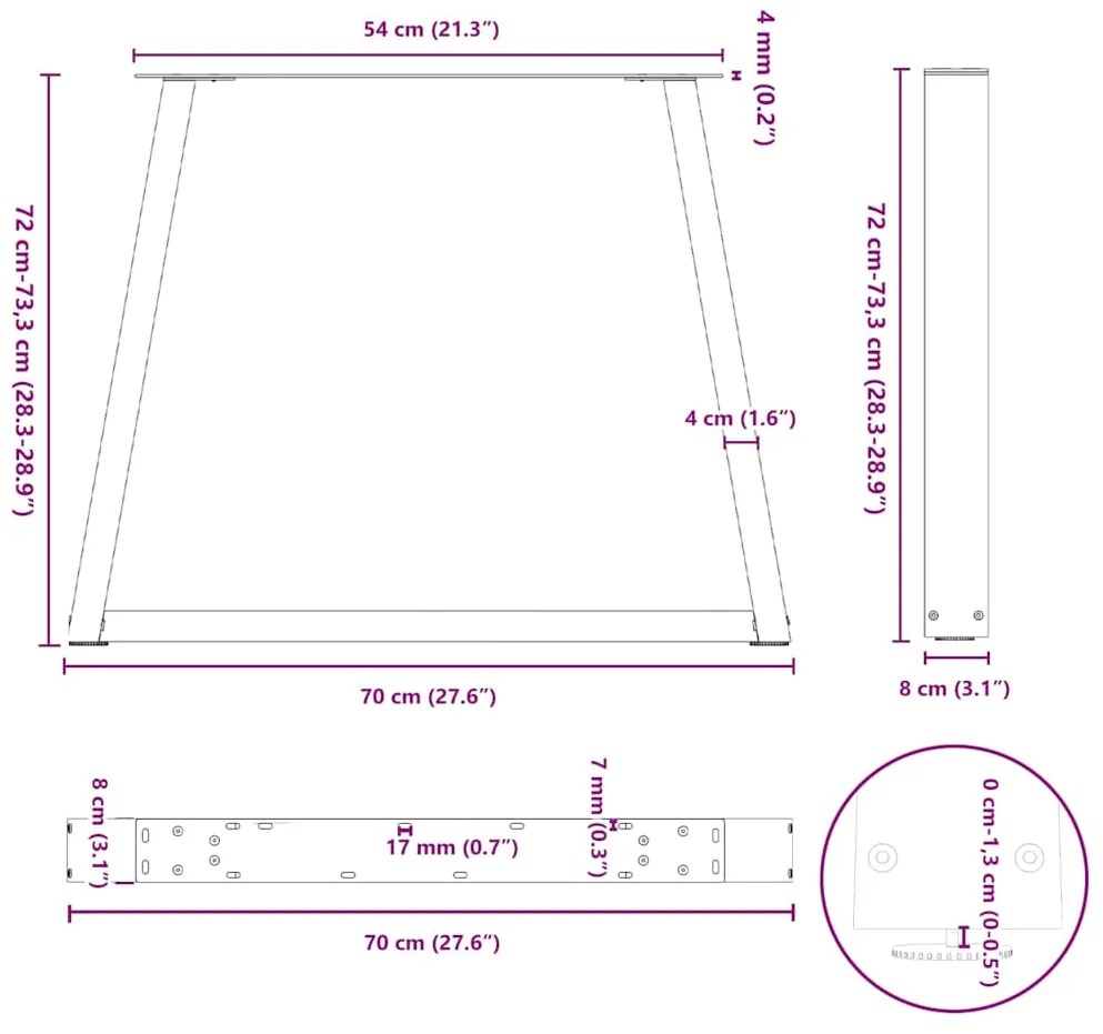 Mesa de jantar pernas 2pcs forma V 70x(72-73,3)cm aço antracite