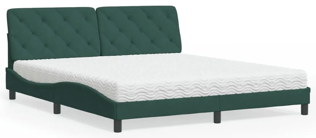 vidaXL Cama com colchão 180x200 cm veludo verde-escuro
