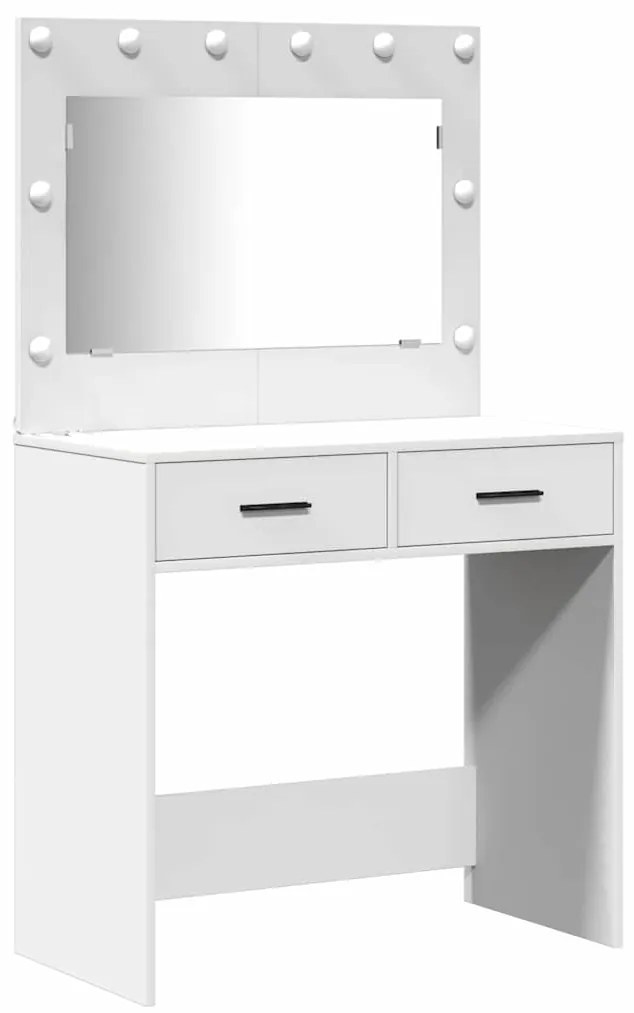 Conjunto de Mesa de Maquilhagem de 3 Peças com LED, Madeira Branca