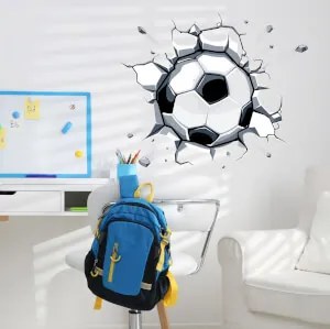 Autocolante de parede – Bola de futebol na parede rachada