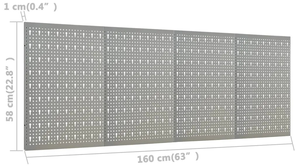 Placas perfuradas de parede 4 pcs 40x58 cm aço