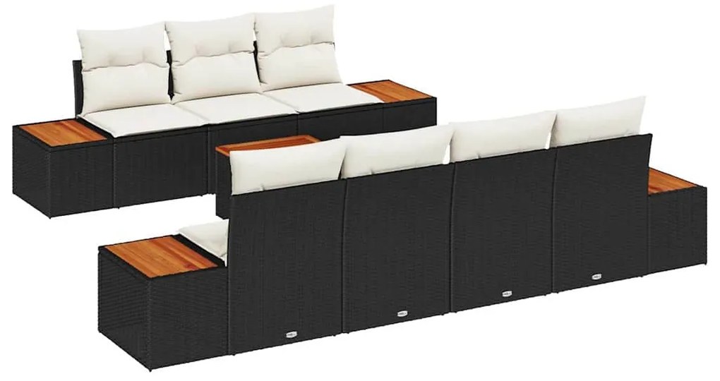 Conjunto de Sofá de Jardim de 8 Peças vidaXL com Almofadas Preto Ratta
