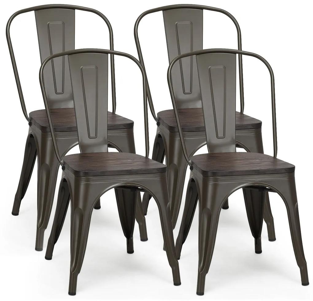Conjunto de 4 cadeiras de cozinha vintage de metal com encosto superfície de madeira empilháveis ​​para sala de jantar bistrô 42,5 x 52 x 83,5 cm verd