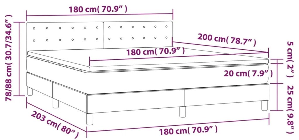 Cama box spring c/ colchão/LED 180x200 cm veludo verde-escuro