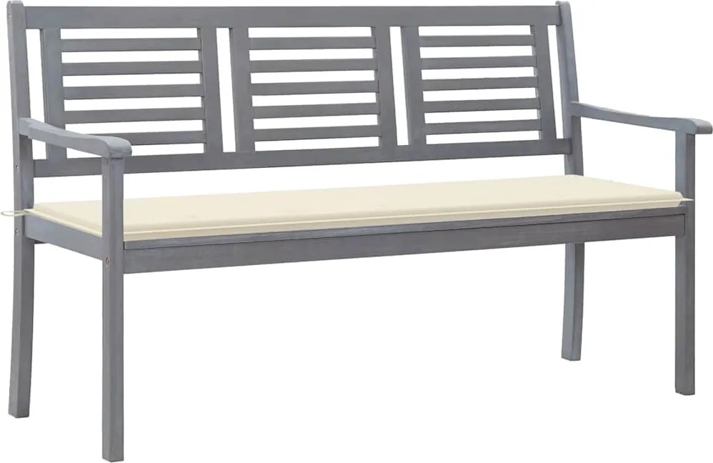 vidaXL Banco de jardim 3 lugares c/ almofadão 150 cm eucalipto cinza