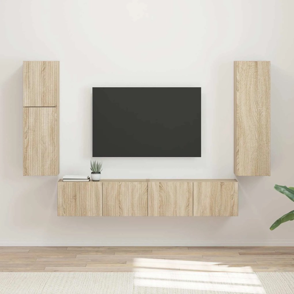 vidaXL Conjunto de móvel de TV Montado na parede 4 pcs Carvalho Sonoma