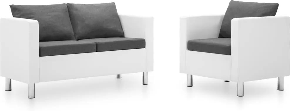 Conjunto de sofás 2 pcs couro artificial branco/cinzento-claro