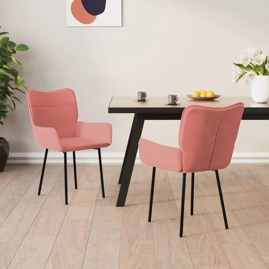 344824 vidaXL Cadeiras de jantar 2 pcs veludo rosa