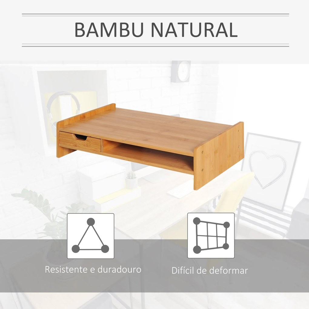 HOMCOM Suporte para Monitor de Bambu Organizador de Escritório para Mo