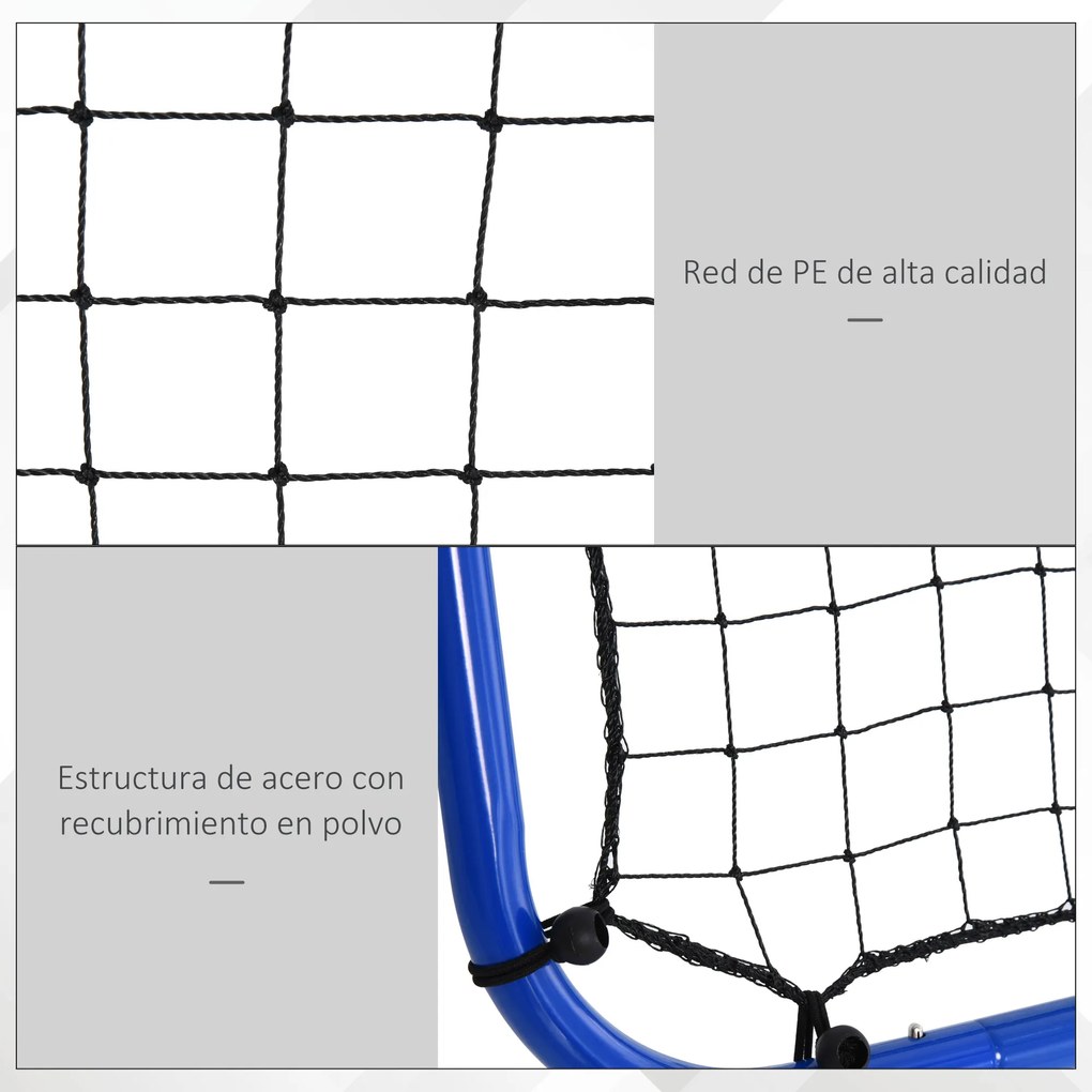 HOMCOM Rede de rebote dobravél Ângulo ajustável de 5 níveis com tubo de aço para Futebol Tênis Baseball 100x95x90 cm Azul