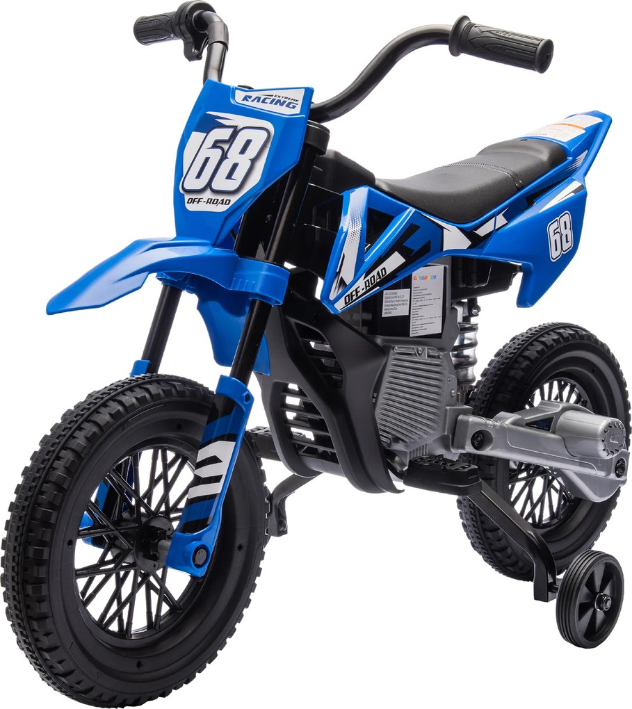 Moto elétrica para crianças, moto de motocross para crianças dos 3 aos 6 anos, 2 motores, 12 V, velocidade máxima de 5 km/h, 107 x 56 x 70 cm, azul