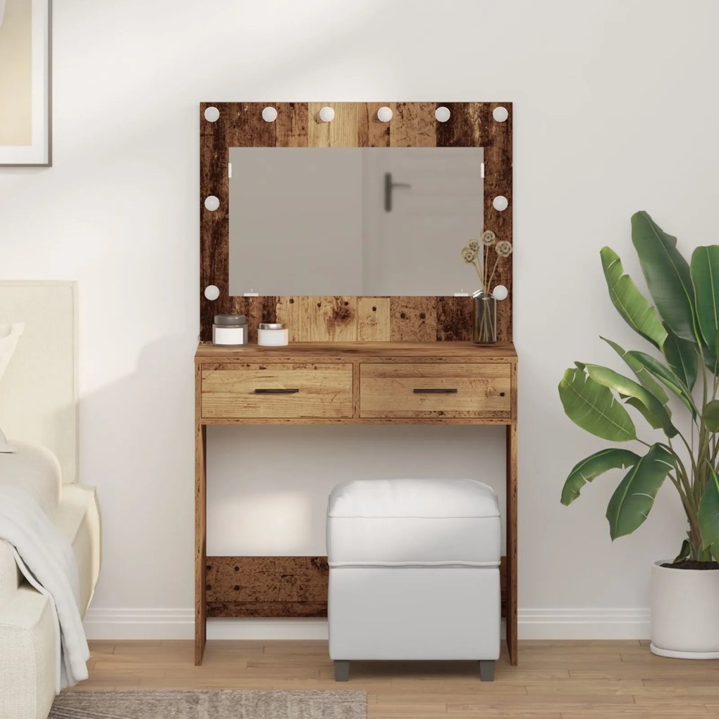 Mesa de Maquiagem vidaXL com Luzes LED Madeira Antiga 78,5x41x135 cm