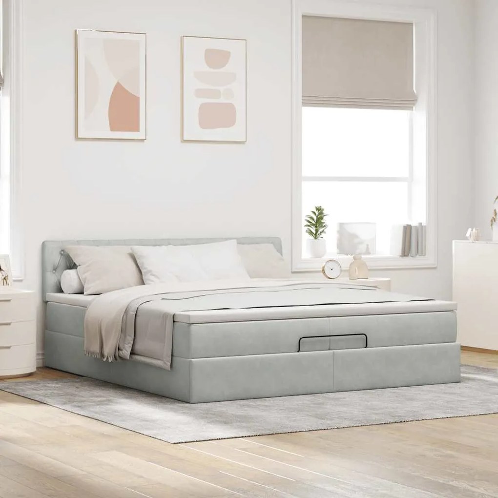 Estrutura de cama otomana com colchão 200x200 cm cinzento claro