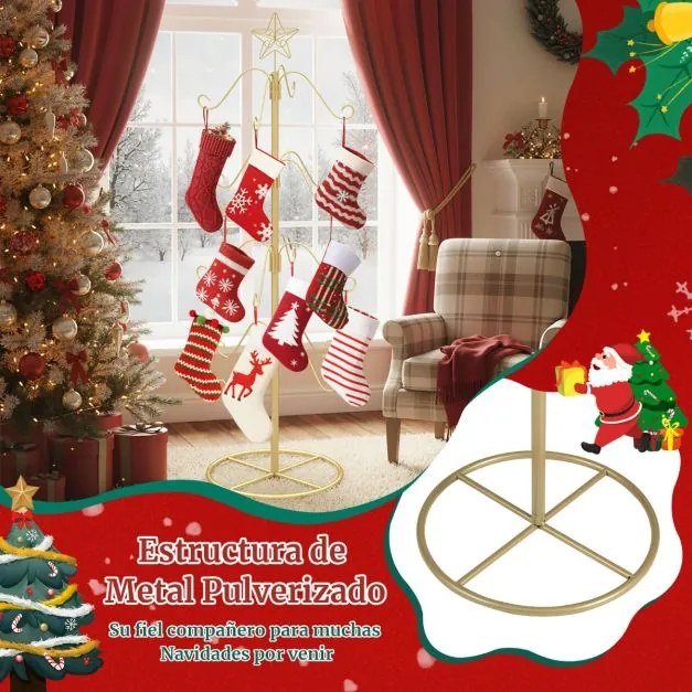 Suporte de Natal para Meias desenho Árvore de Exposição com 16 Ganchos para Pendurar e Estrela Dourado