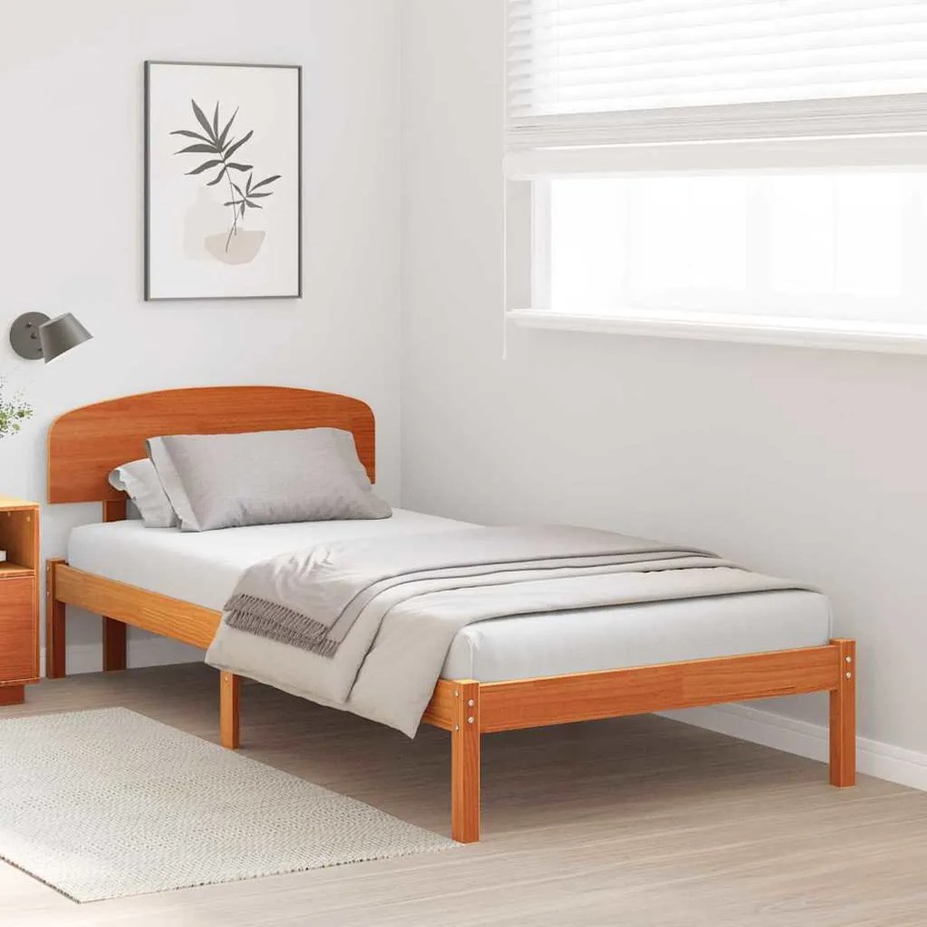 Estrado de Cama com Cabeceira Castanho 90x200 cm Madeira maciça de pin