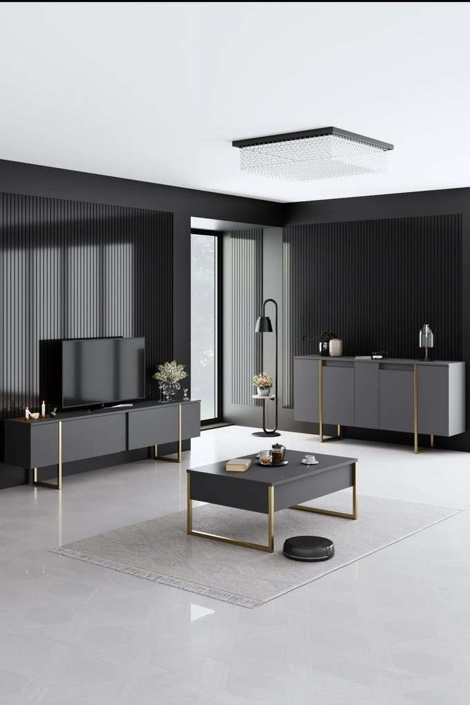 Conjunto de Mobiliário de Sala Luxe – Antracite e Dourado – Console 16