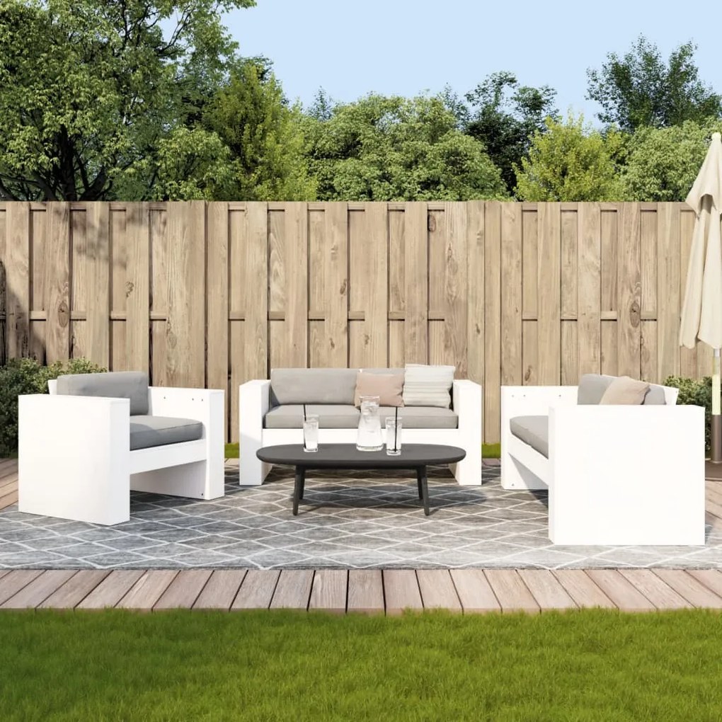 2 pcs conjunto lounge de jardim madeira de pinho maciça branco