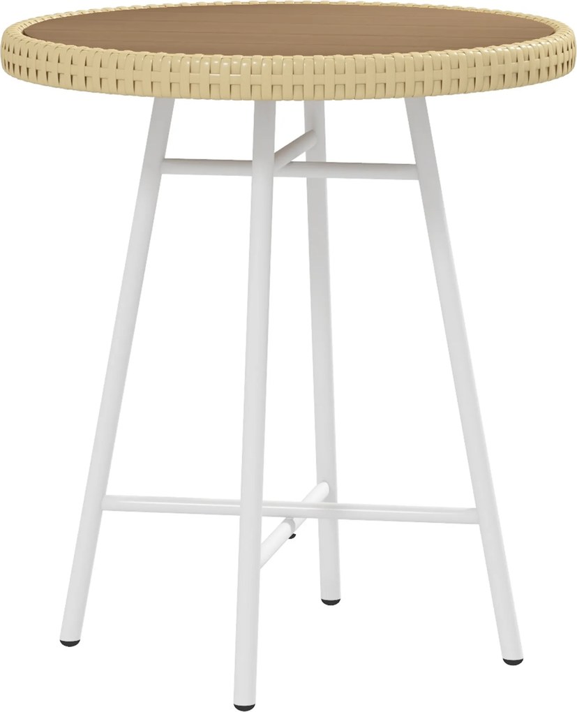 Outsunny Mesa Auxiliar Vime Sintético Bancada Madeira Plástica Estrutura Aço Galvanizado Compacta Jardim Terraço 50x50x55 cm Bege | Aosom Portugal