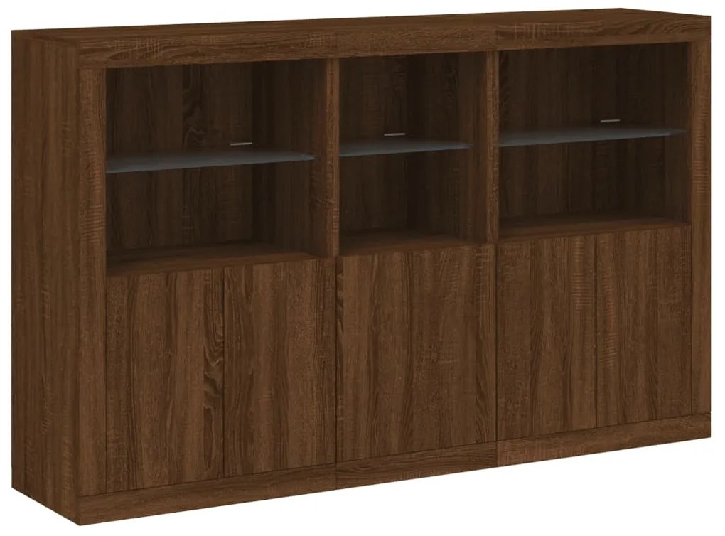 Aparador com luzes LED 162x37x100 cm carvalho castanho