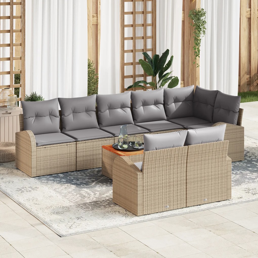 vidaXL Conjunto de Sofá Jardim 9 Peças com Almofadas Bege Vime Acácia