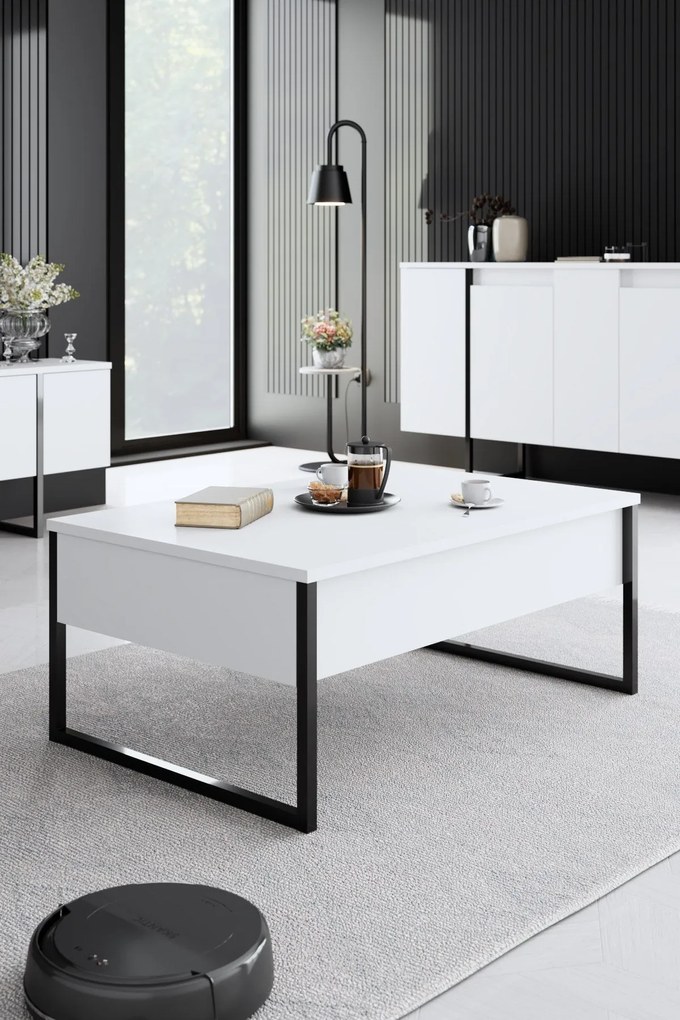 Conjunto de Mobiliário de Sala de Estar Luxe – Branco e Preto – Consol