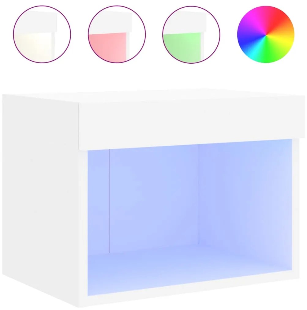 Mesas de cabeceira de parede com luzes LED 2 pcs branco