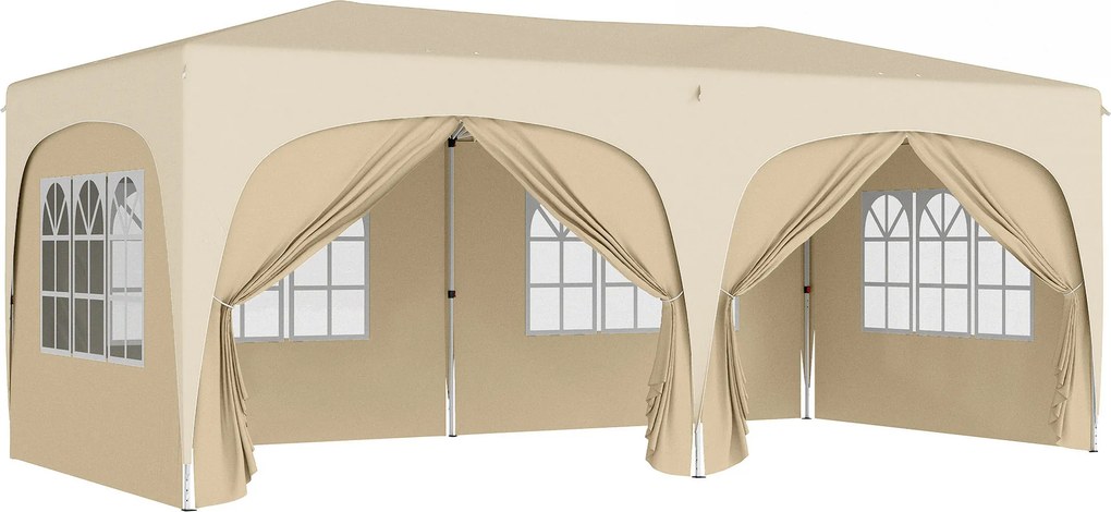 Outsunny Tenda Dobrável 3x6 m Tenda de Jardim para Festas e Eventos com Painéis Laterais UPF50+ Altura Ajustável e Bolsa de Transporte Areia | AOSOM Portugal