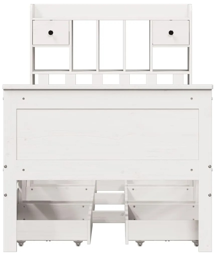 Cama com estante sem colchão 90x200 cm pinho maciço branco