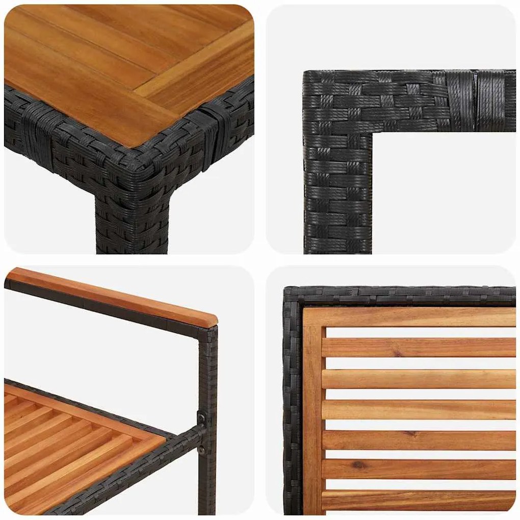 Conjunto de Jantar para Jardim vidaXL 9 Peças Preto Polyrattan Acácia