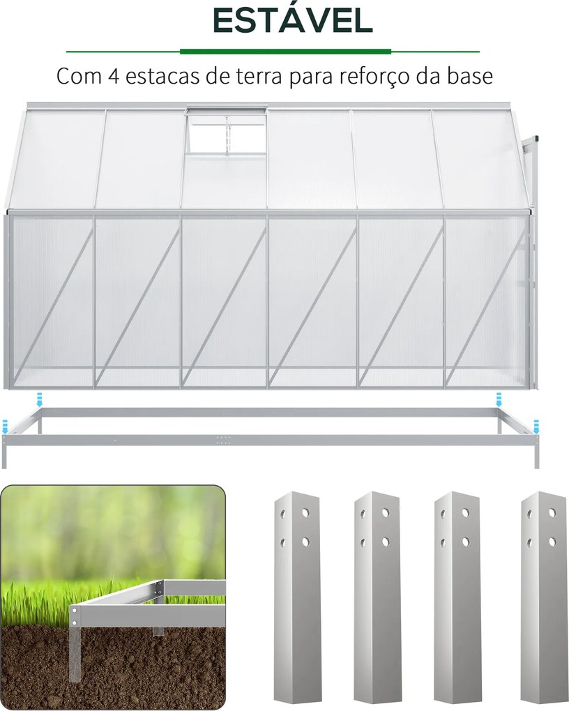 Estufa de Jardim de Policarbonato e Alumínio Estufa de Exterior com Po