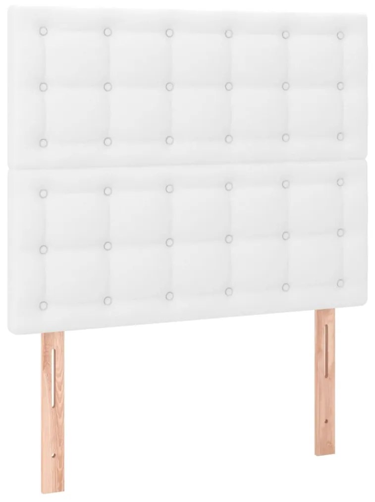 Cama box spring c/ colchão/LED 80x200cm couro artificial branco