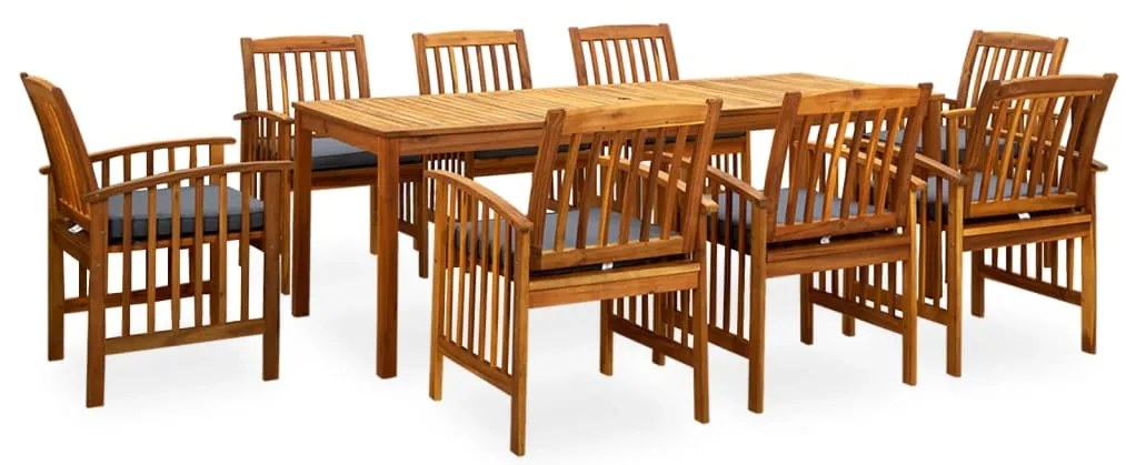 9 pcs conjunto de jantar p/ jardim c/ almofadões acácia maciça